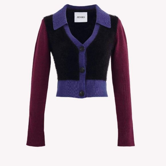 Jendes Mohair Colorblock Cardigan Purple Black Sweater Size S - Picture 1 of 8